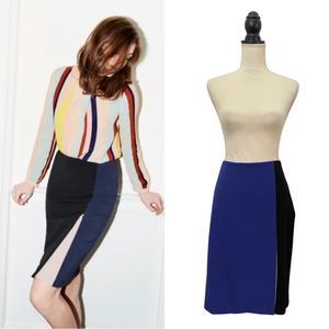 Boden Color Block Office Midi Pencil Skirt in Black & Blue Size 12